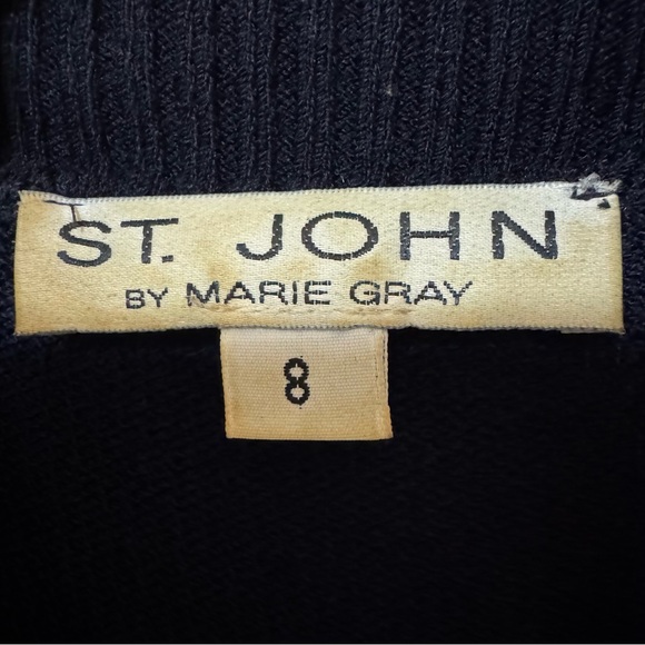 VTG  St. John by Marie Gray Black Navy Santana Knit Dress Gold Buttons Size 8 - Picture 6 of 8